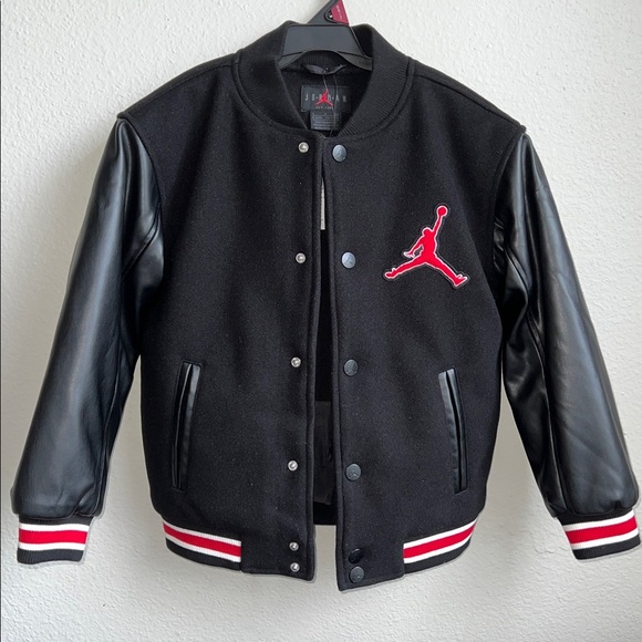 Jordan Other - Jordan Black Jacket with Red Logo and Leather Sleeves